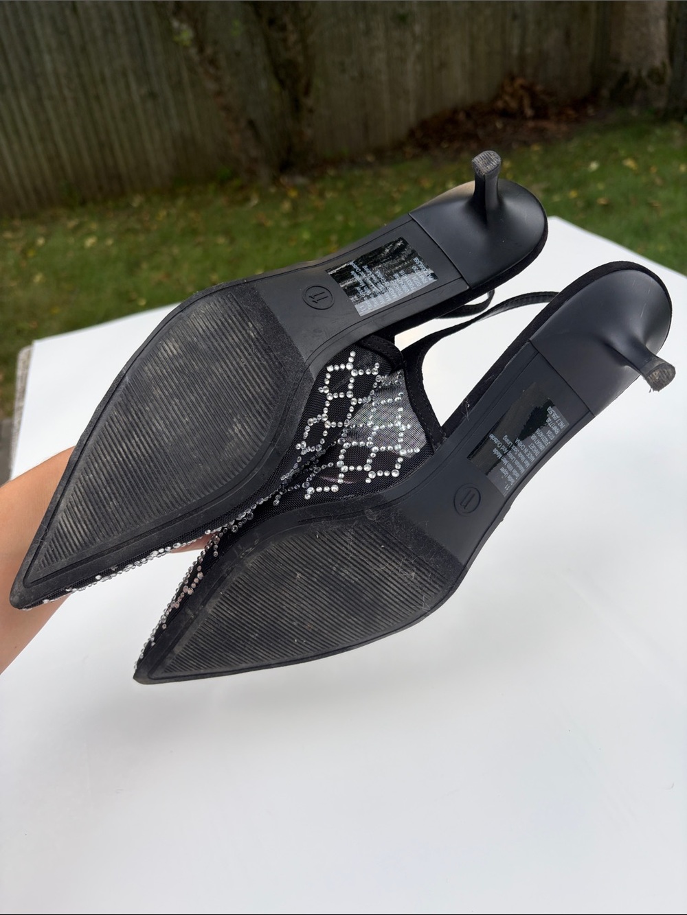 Like new- Sz 11 Black Slingback Kitten Heel Pumps with Crystal Accents - Picture 4 of 5